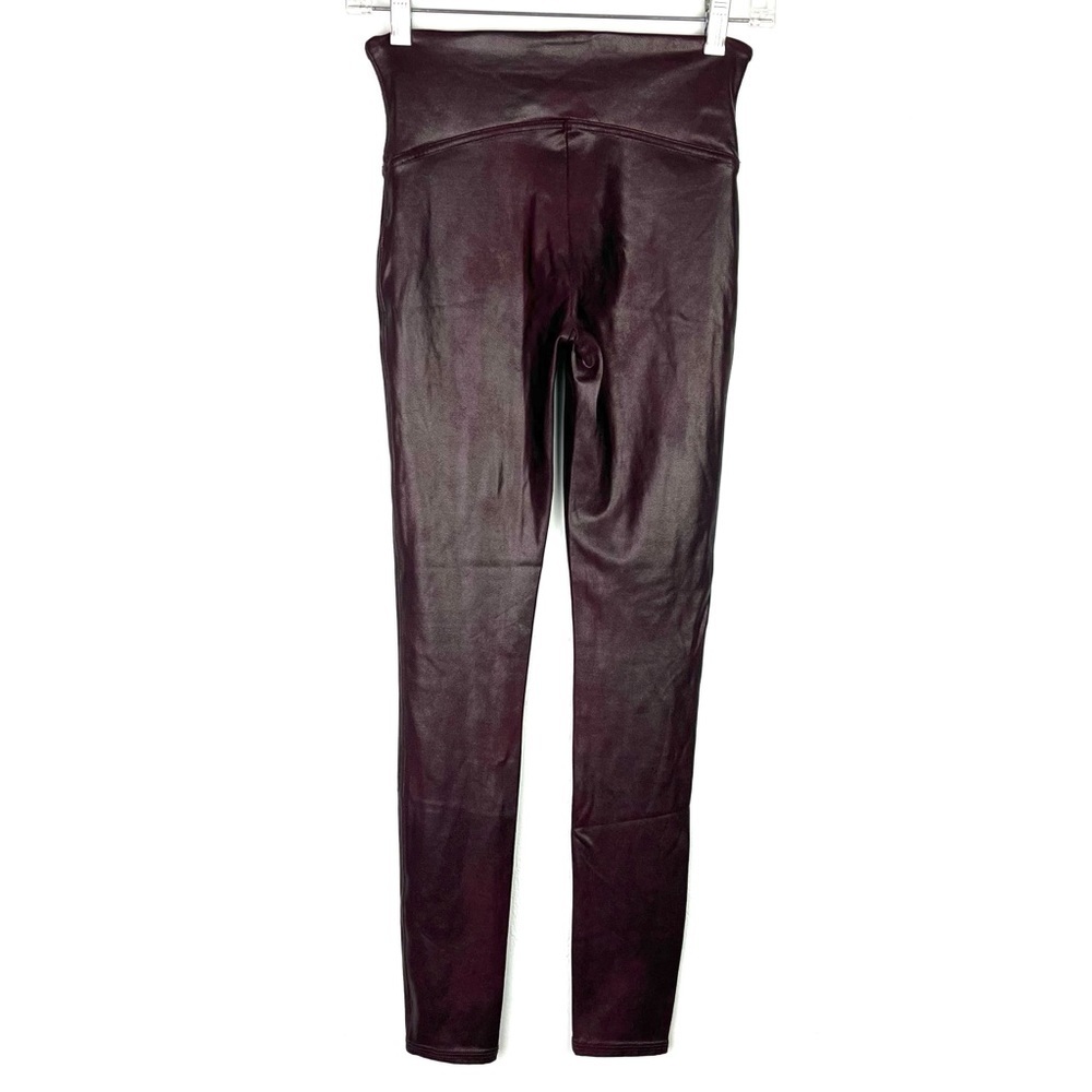 SPANX Oxblood Burgundy Metallic Sheen Faux Leather Compression Leggings small - Picture 4 of 7